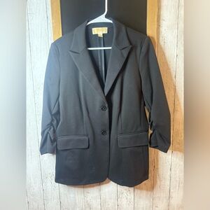Michael Kors L Women’s Black Two Button Blazer with Ruched Sleeves w Pockets